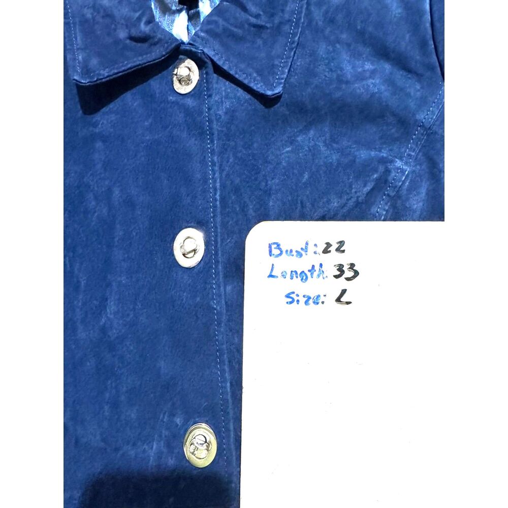 Dennis Basso 100% leather suede jacket rojal blue classic winter casual women L - Picture 8 of 8